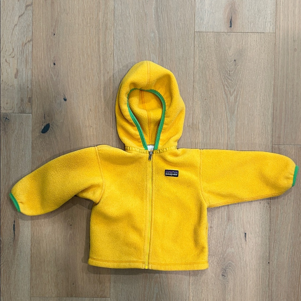 Patagonia Yellow Fleece Hoodie with Green Trim